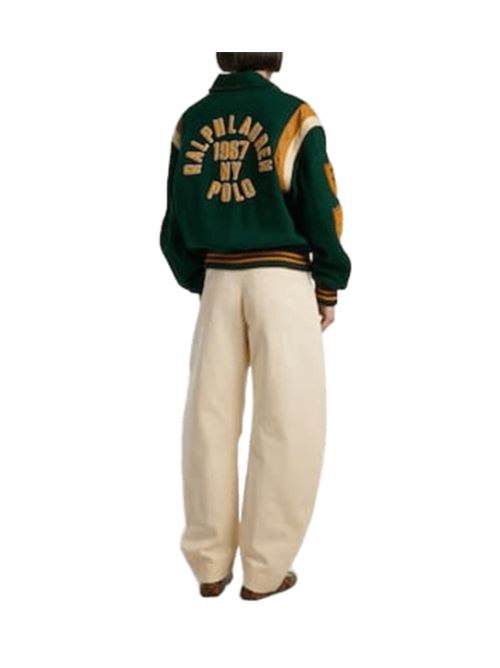 Giubbotto da donna VERSITY, in misto lana con applicazioni in pelle, colore verde POLO RALPH LAUREN | 211971014001